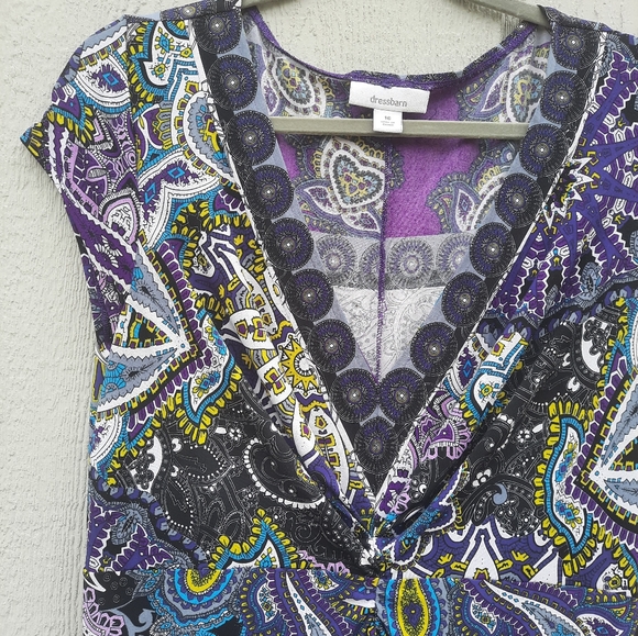 Dressbarn Cap Sleeve V-neck Printed Floral Dress Size 16 - Picture 2 of 7